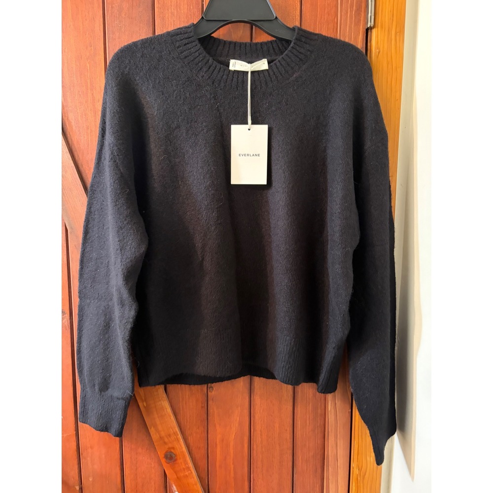 Everlane Cozy Cotton Alpaca Crew Sweater Black Knit Pullover M NEW